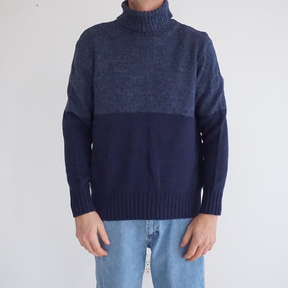 Nautica Wool Cotton Navy Turtleneck Sweater Minimalist Old Money Winter L